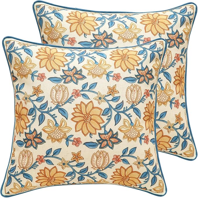 ISAENNE Design Square Simple Elegant Linen Throw Pillow Covers 18"x18" Pack of 2 by Isaennehomedecoration