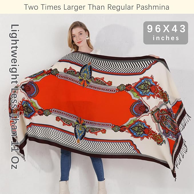 DANA XU 100% Merino Wool Extra Large Pashmina Blanket Travel Scarf Cashmere Wrap - Image 6