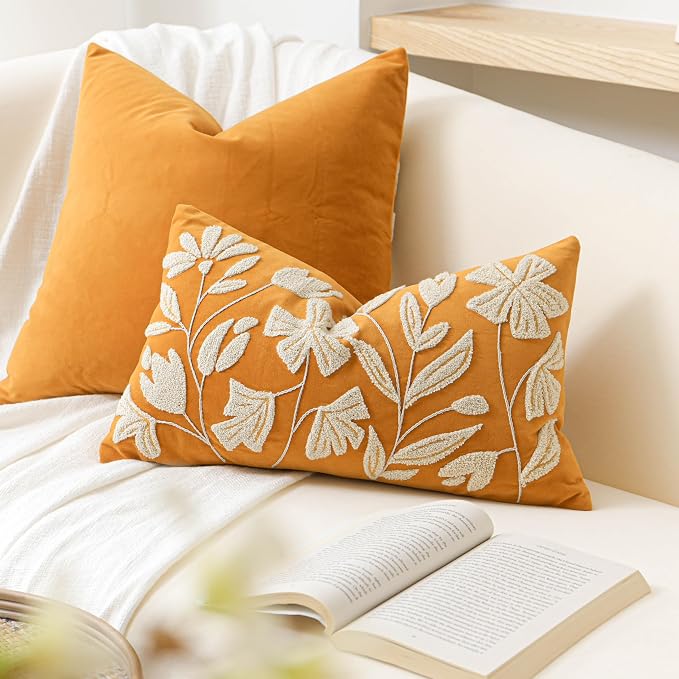 BlissBlush Fall Throw Pillow Cover 12x20, Tufted Farmhouse Textured Pillowcase by BlissBlush