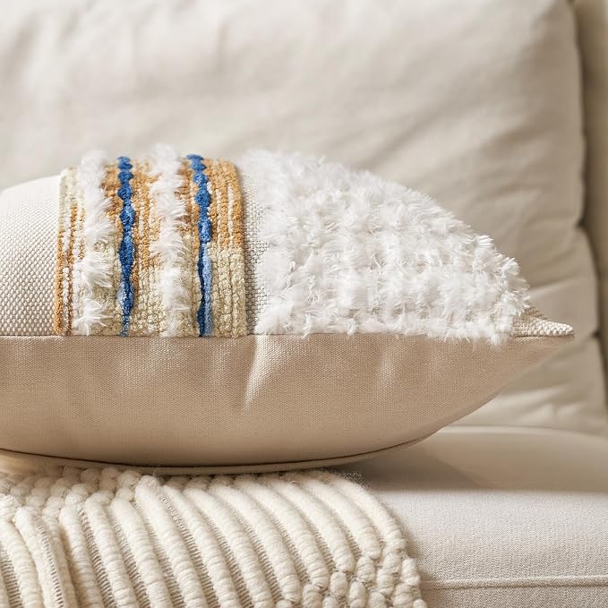 Aeckself Boho Chenille Tufted Throw Pillow Covers 18x18 Inch Set of 2, - Image 2