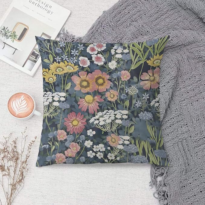 Blue Boho Floral Pillow Covers 18x18 - Image 2