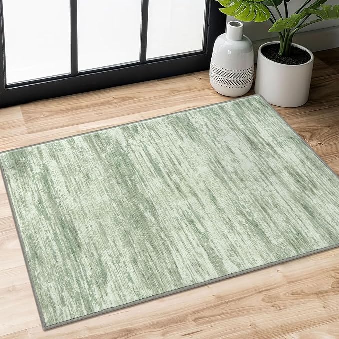 2x3 Modern Abstract Rug for Entryway, Light Sage Green and Ivory Super Soft by SiiloomRug
