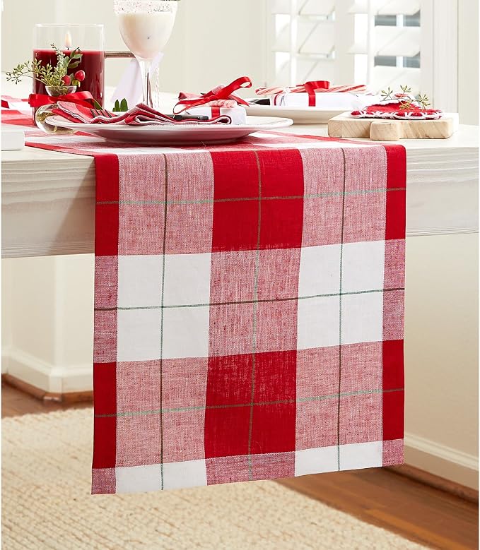 Solino Home Linen Christmas Plaid Table Runner 120 Inches Long - Image 2