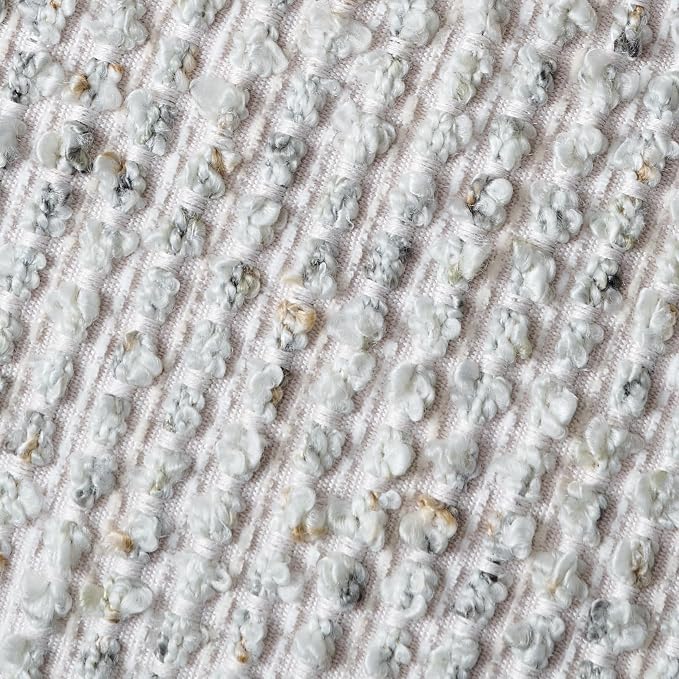 Striped Throw Pillow Covers 12x20 Set of 2 Cream Grey Textured Boucle Chic - Image 2