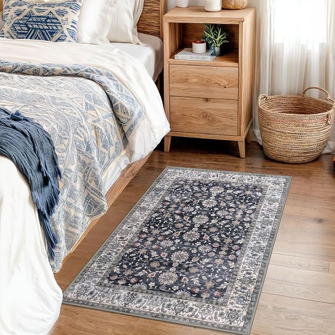 KUTA Vintage Floral Entryway Rug 2x3, Kitchen Rugs Non-Slip Washable Throw Rug - Image 3