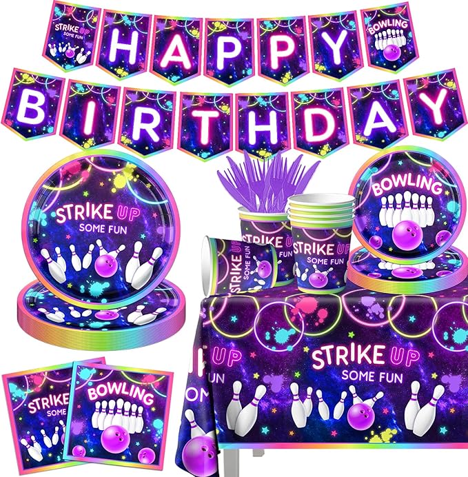 Bowling Birthday Tableware 142Pcs Let's Strike Up Some Fun Bowling Party by GREHUMOR