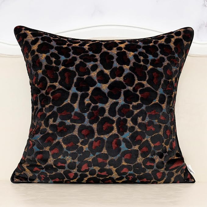 Alerfa Black Floral Throw Pillow Cover 20 x 20 Inch Cut Velvet Sqaure Luxury by Alerfa