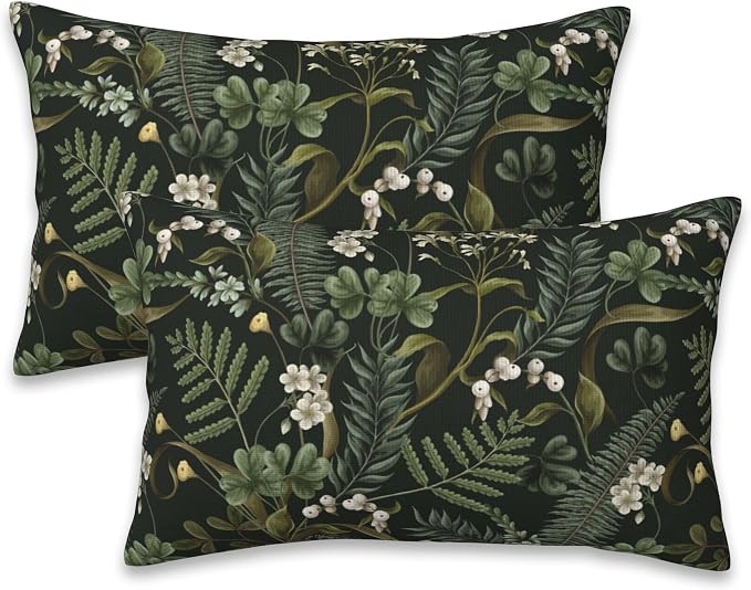 Spring Floral Throw Pillow Covers Set of 2 Green Herbs Botanical Pillow Covers by Naqiuli