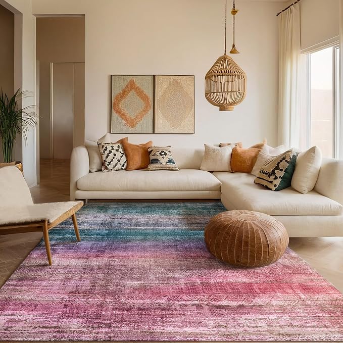 Kokia Abstract Area Rugs 8x10 Bedroom Soft Living Room Rugs Washable Distressed by Kokia