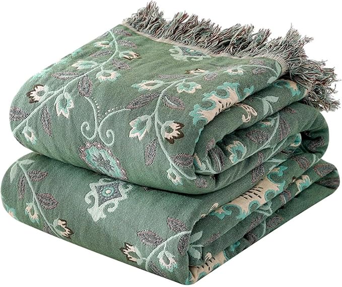 MSGKV Green Boho Throw Blanket for Bed Couch, 100% Cotton Mexican Picnic by MSGKVHomeTextiles