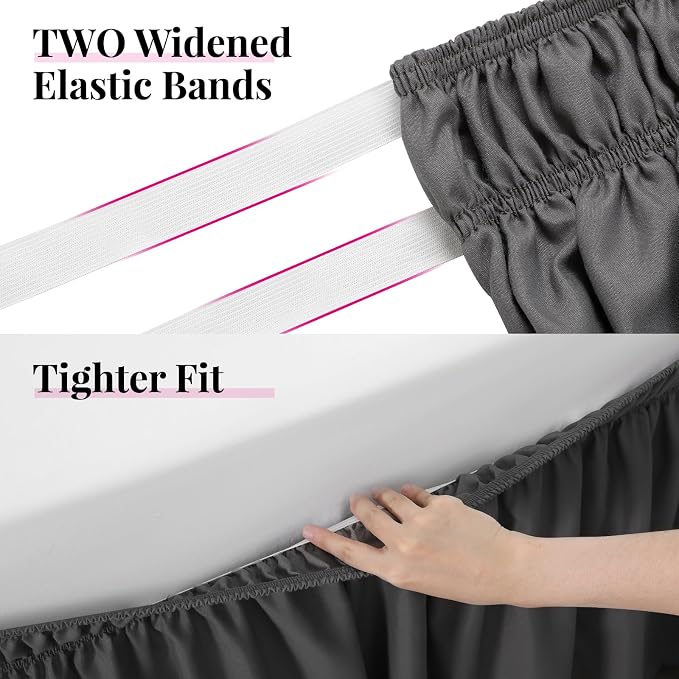 RIMELA King Grey Bed Skirt Wrap Around Elastic Dust Ruffles Solid Color Wrinkle - Image 2