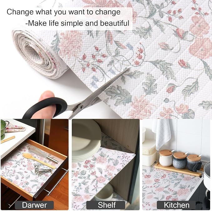 Floral Drawer and Shelf Liner for Cabinets, 12IN x 20FT Non-Adhesive and Strong - Image 6