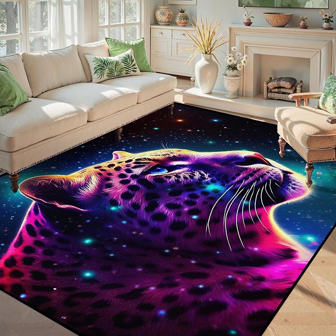 5' X 7' Galaxy Leopard Rug Fierce Panther Head Area Rugs - Image 4