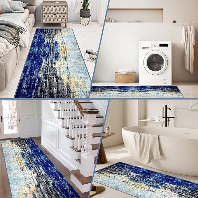 Runner Rug Washable 3x4 FT, Non Slip Rubber Backing Abstract Carpet, Soft Area - Image 7
