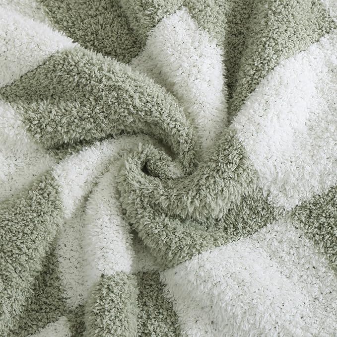 WRENSONGE Checkered Throw Blanket, Sage GreenSoft Cozy Fluffy Warm Hand Made - Image 3