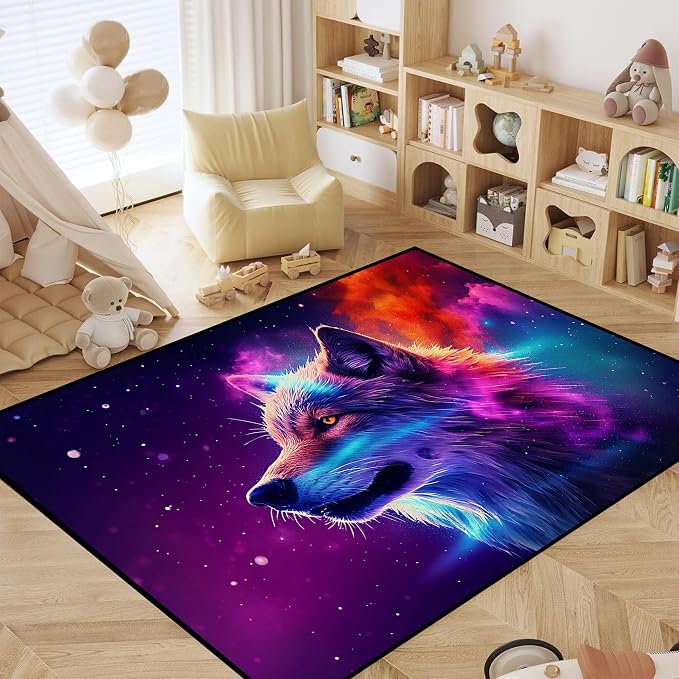Galaxy Wolf Rug Large 3D Fierce Wolves Area Rugs - Image 5