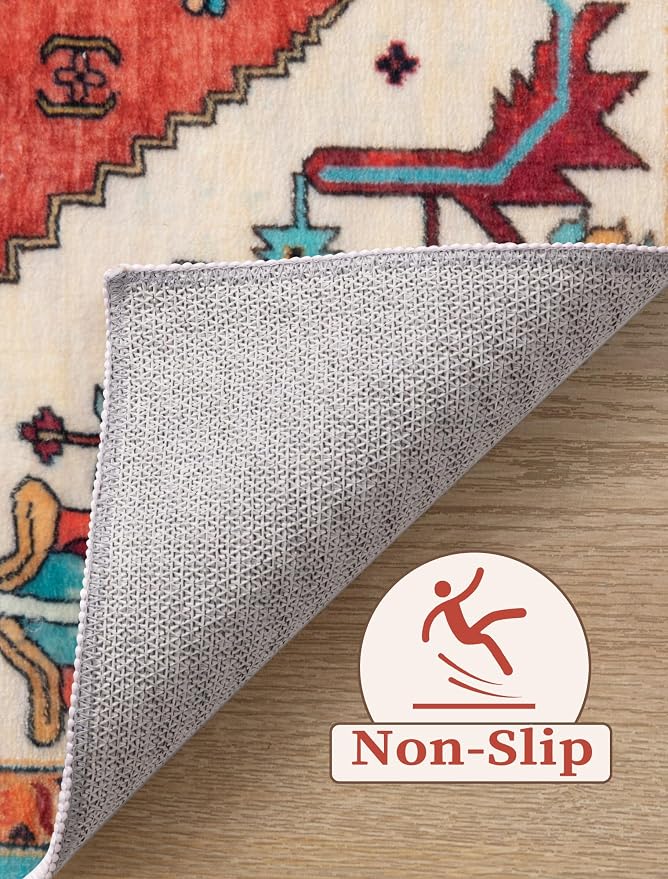 SERISSA Boho Washable Runner Rug, 2x5 Rug Runner Non-Slip Vintage Orange - Image 3