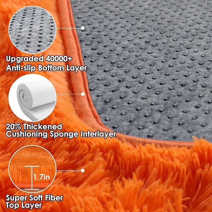 ONASAR Orange Area Rugs for Bedroom Living Room, Washable Fluffy 4x6 Indoor - Image 3