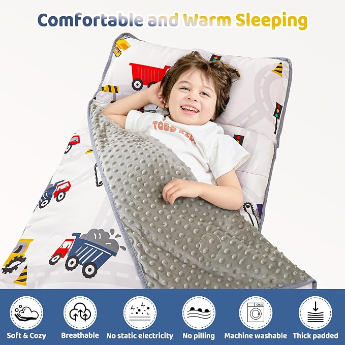 Viviland Toddler Kid Nap Mat for Preschool, Boys Car Truck Slumber Bag - Image 6