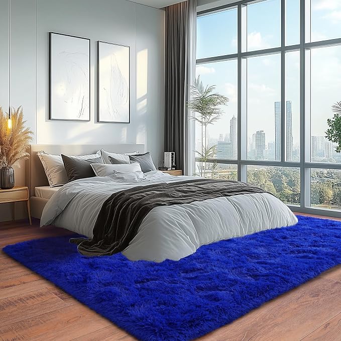 Large Fuzzy Rug 8x10 Feet Blue Fluffy Rug - Image 2