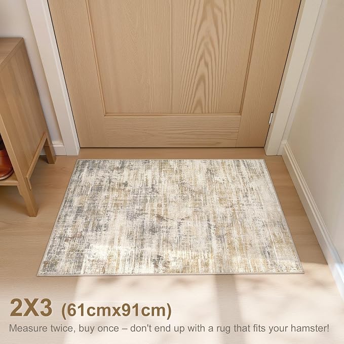 2x3 Entryway Area Rugs: Washable Neutral Abstract Small Rug Door Mat Non-Slip - Image 2