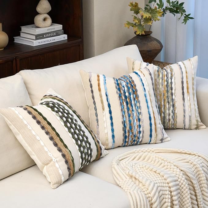 Aeckself Boho Pillow Covers 18x18 Inch Set of 2, Farmhouse Decorative Striped - Image 5