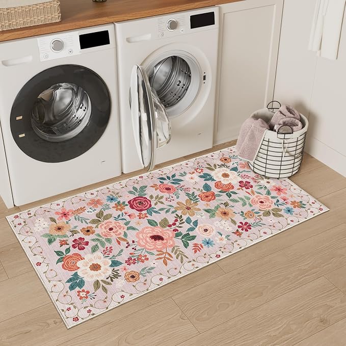 DUKINO 2x4 Rug for Entryway, Washable Kitchen Floral Runner Rug - Image 4