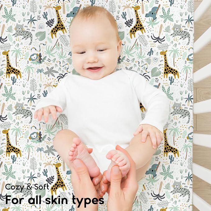 Yoofoss Pack and Play Sheets Fitted, Mini Crib Sheets 2-Pack - Image 4