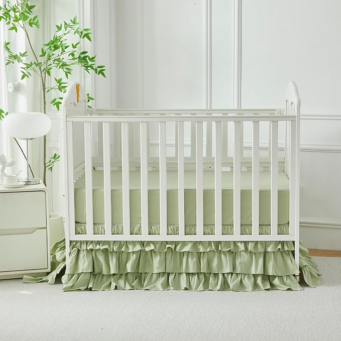 Brandream Crib Skirt Triple Layer Cotton Nursery Bed Skirt - Image 5