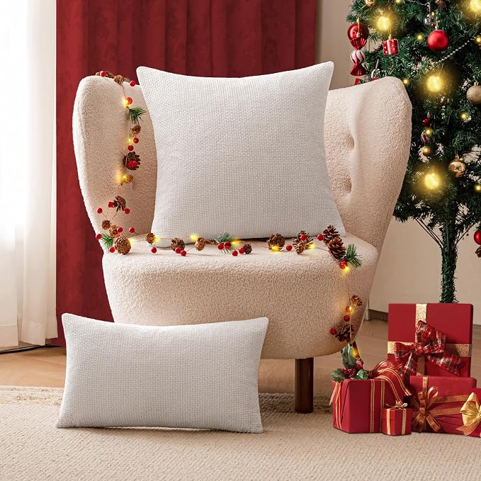 a moment Christmas White Chenille Throw Pillow Covers 22x22 Inch Pack of 2 - Image 2