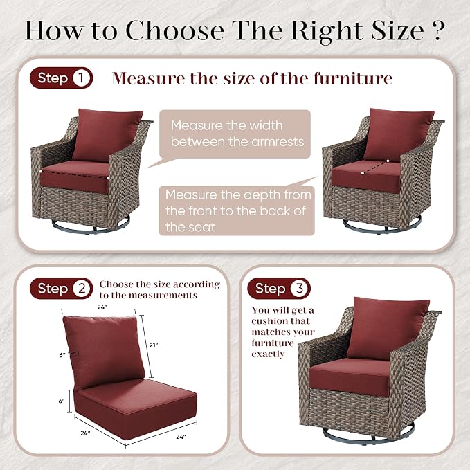 Outdoor Seat Cushion Set-24 x 24 x 6 Inch Outdoor Chair Cushions Set of 2 - Image 6