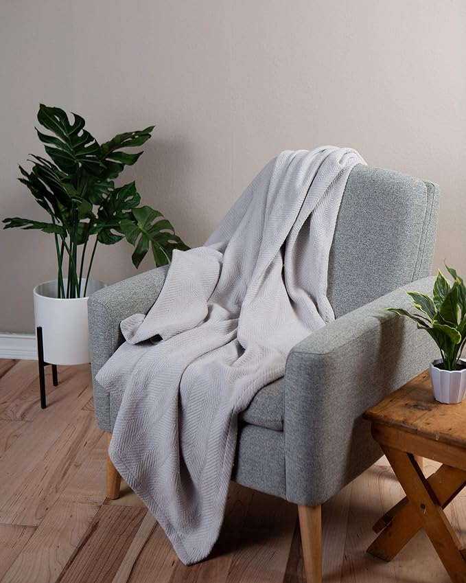 Sticky Toffee Cotton Throw Blanket 60x50 in – Light Gray Woven Lightweight - Image 3
