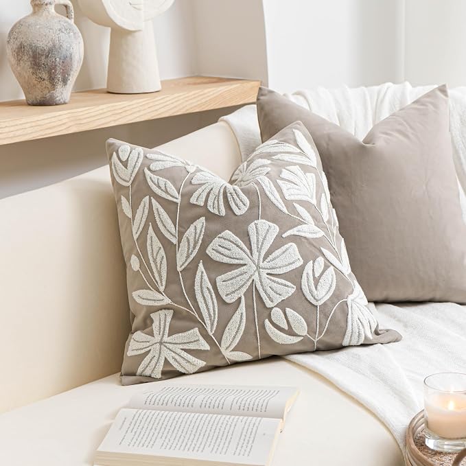 BlissBlush Taupe Velvet Decorative Throw Pillow Cover 20X20, Neutral Brown by BlissBlush