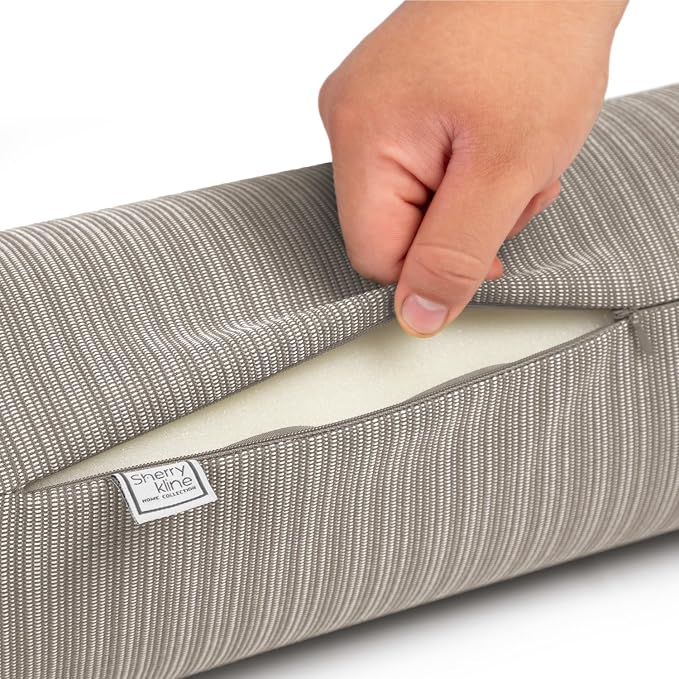 Sherry Kline Island Breeze Indoor/Outdoor Corded Neck Bolster Khaki 6"x 18" Set - Image 3