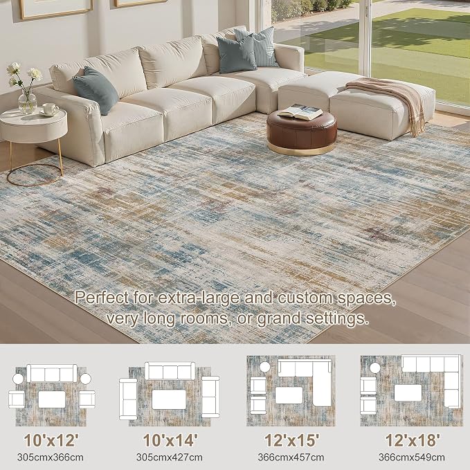 Area Rug for Living Room: 12x15 Washable Neutral Abstract Modern Soft Rugs Non - Image 6