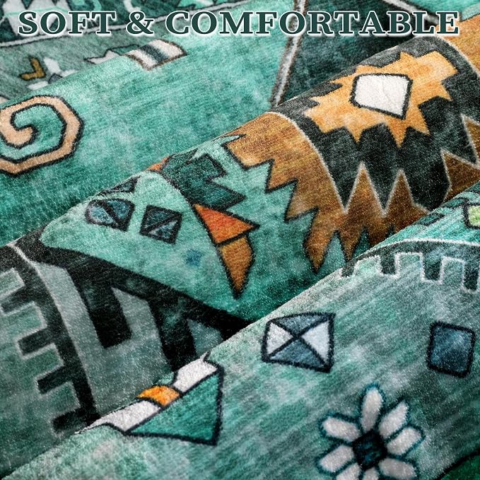 SERISSA Boho Area Rug 5x7 Teal, Washable Large Rugs - Image 4