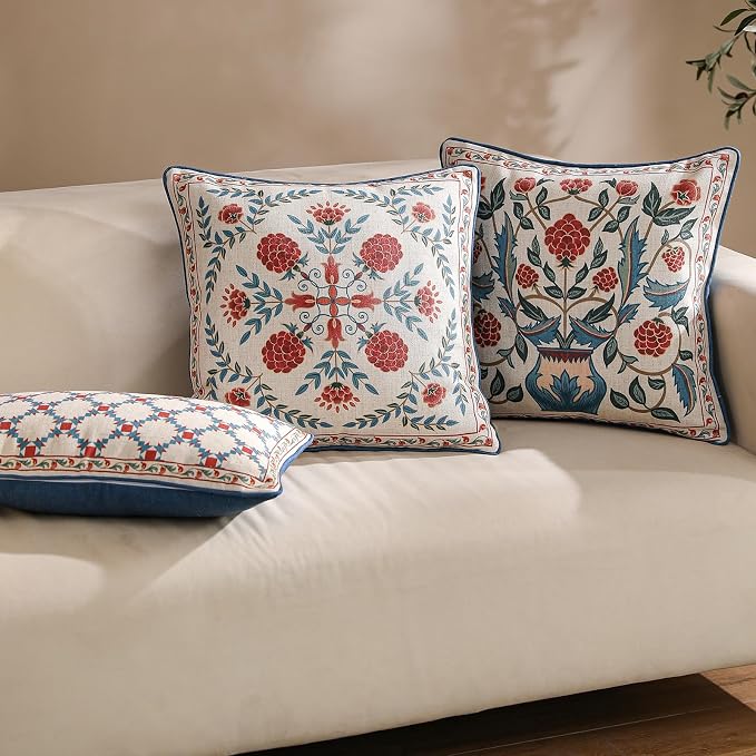 patdrea Designer Throw Pillow Covers, Lumbar Bright Vintage Red Linen - Image 6