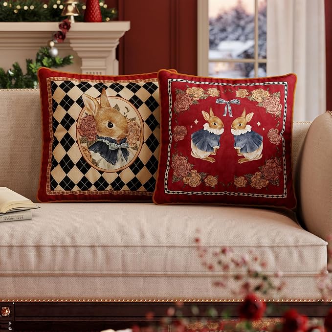 Grandmillennial Checkered Pillow Cover, Velvet Euro Sham Covers Decorative - Image 9
