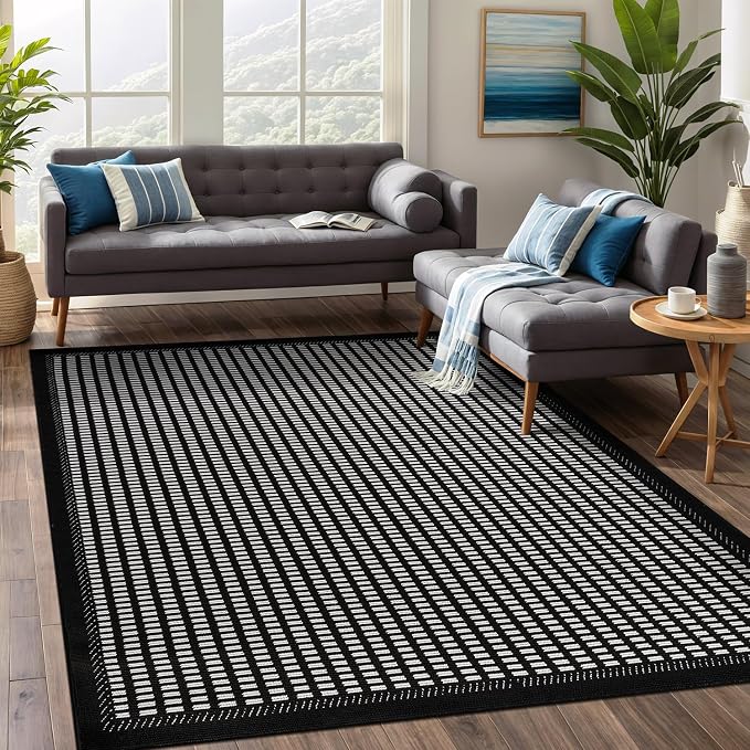 Beverly Rug Micro Loop Area Rug Black/White 5x7 Geometric Modern Luxury Zebra by BeverlyRug