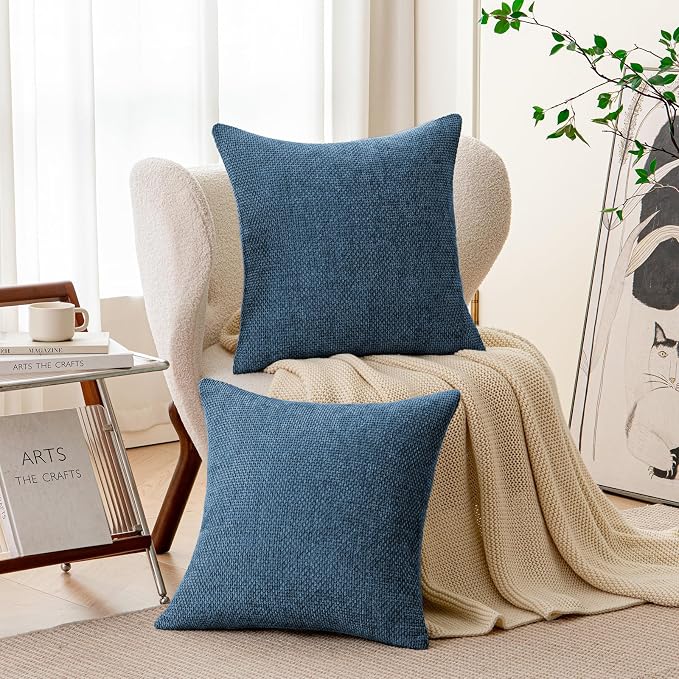 a moment Ocean Blue Chenille Throw Pillow Covers 22x22 Inch Pack of 2 Modern - Image 4