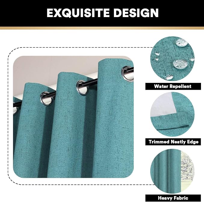 PrinceDeco Teal Blue 100% Blackout Linen Textured Curtains - Image 6