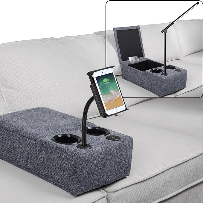 Removable Sofa Armrest, Dual Cup Holders Large Size Multifunctional Couch Caddy by beyondSMART
