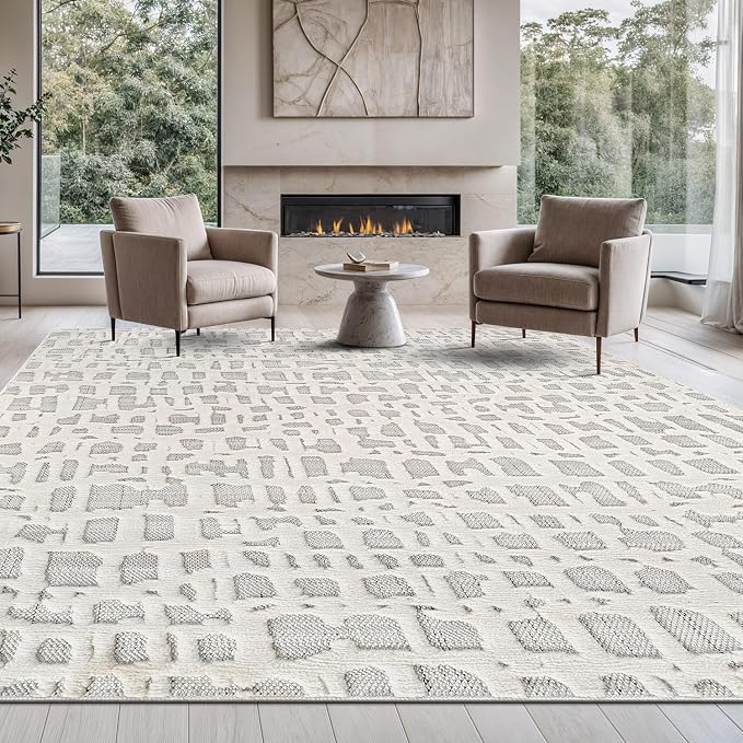 Beverly Rug Micro Loop Area Rug Gray/White 6x9 Abstract Modern Luxury Irregular by BeverlyRug