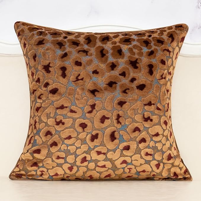 Alerfa Brown Floral Throw Pillow Cover 18 x 18 Inch Cut Velvet Sqaure Luxury by Alerfa