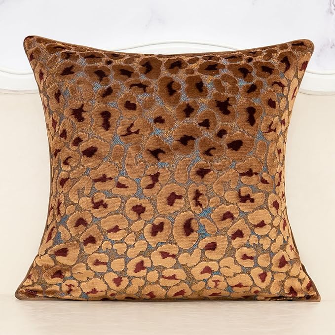 Alerfa Brown Floral Throw Pillow Cover 20 x 20 Inch Cut Velvet Sqaure Luxury by Alerfa