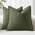 EMEMA Decorative Linen Throw Pillow Covers 22x22 Inch Dark Olive Green Boho by EMEMA
