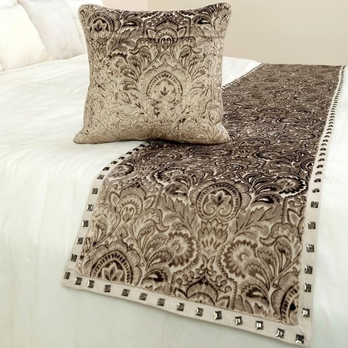 The HomeCentric King/Queen/Twin Beige Decorative Queen 74"x18" Bed Runner - Image 4