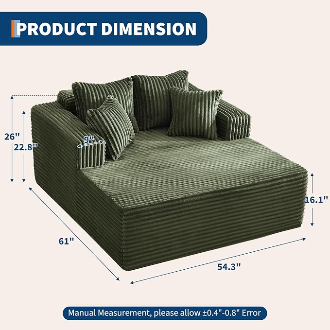 61" Oversized Chaise Lounge Chair Indoor, Boneless Couch Cloud Fluffy Chaise - Image 2