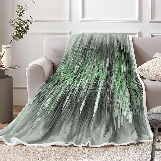 Abstract Throw Blankets, Modern Green Gold CrackNon Cozy Warm Bed Couch Blanket - Image 3