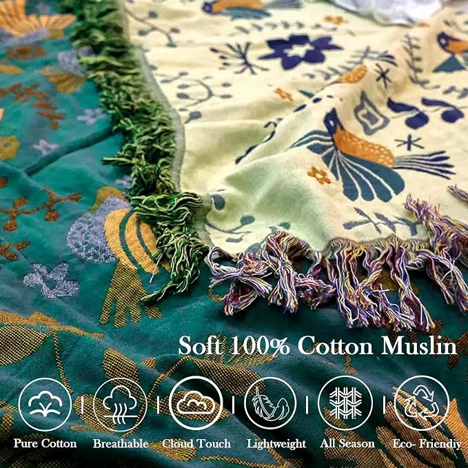 Yellow Boho Throw Blanket, 100% Cotton Blankets - Image 5